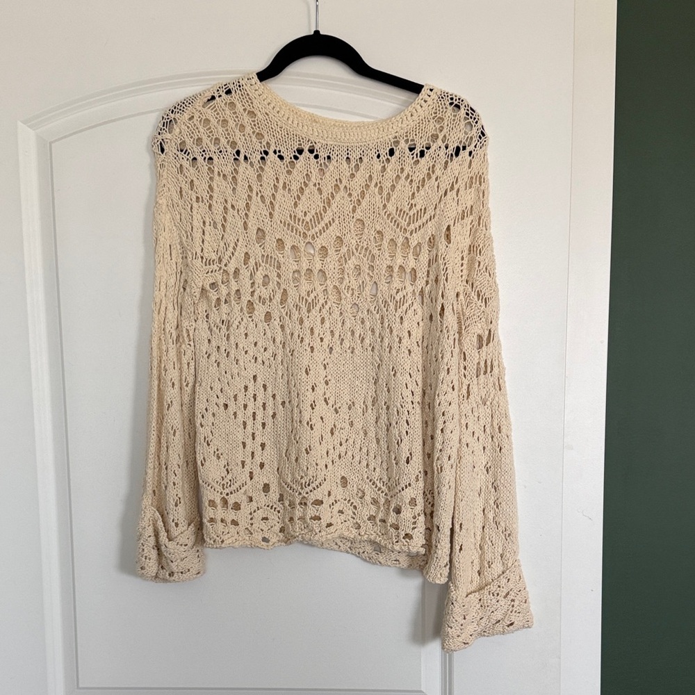 Free People Cream Crochet Knit Sweater